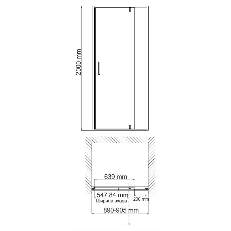Душевая дверь 90x200см WasserKraft Elbe 74P04