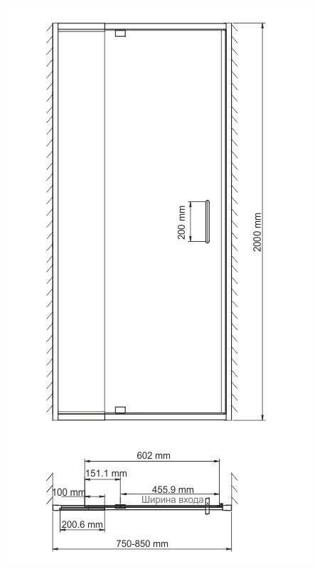 Душевая дверь 80x200см WasserKraft Berkel 48P27