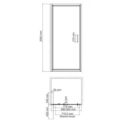 Душевая дверь 90x200см WasserKraft Salm 27I04