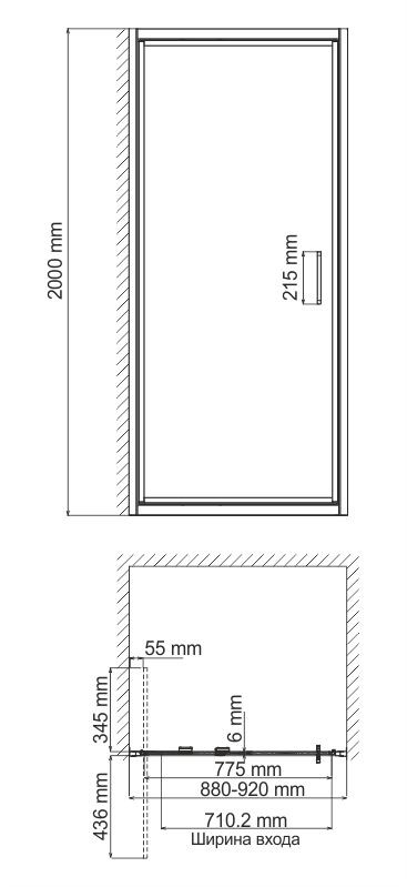 Душевая дверь 90x200см WasserKraft Salm 27I04