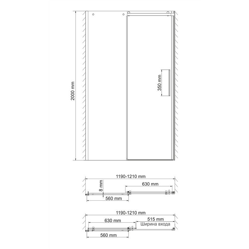 Душевая дверь 120x200см WasserKraft Dinkel 58R05