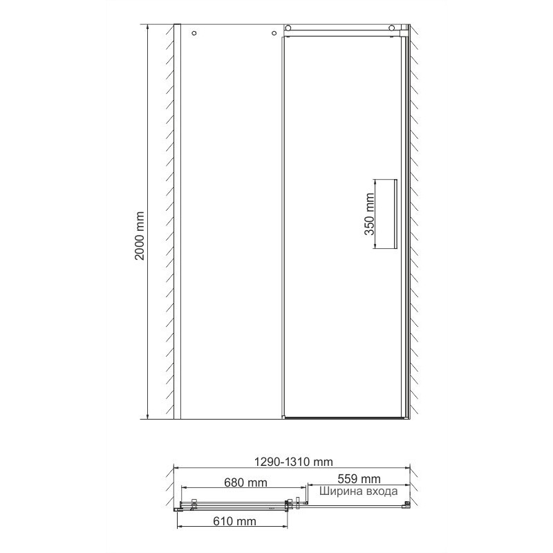 Душевая дверь 130x200см WasserKraft Dinkel 58R30