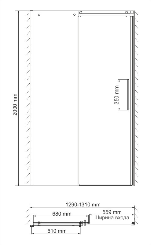 Душевая дверь 130x200см WasserKraft Dinkel 58R30