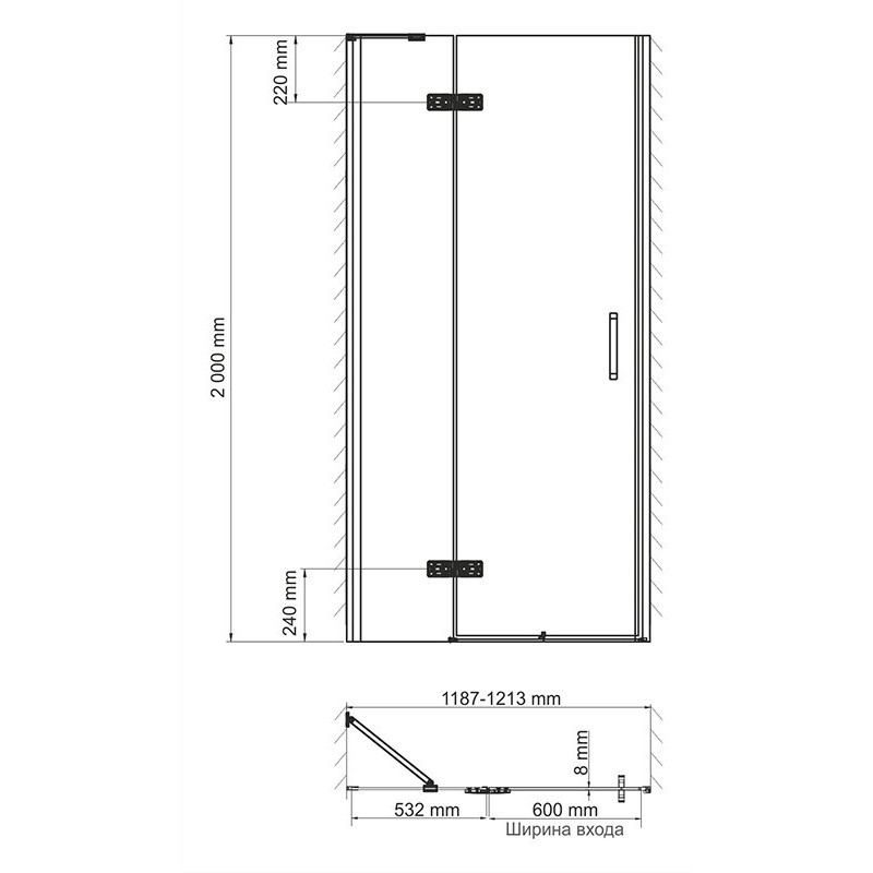 Душевая дверь левая 120x200см WasserKraft Aller 10H05LBLACK
