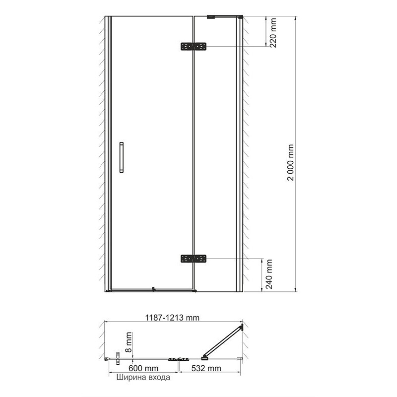 Душевая дверь правая 120x200см WasserKraft Aller 10H05RBLACK