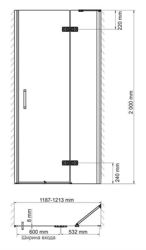Душевая дверь правая 120x200см WasserKraft Aller 10H05RBLACK