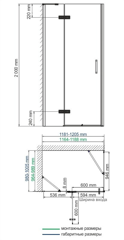 Душевой уголок левый 120x100x200см WasserKraft Aller 10H10LBLACK