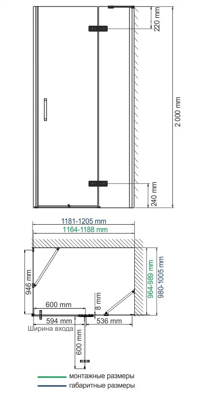 Душевой уголок правый 120x100x200см WasserKraft Aller 10H10RBLACK