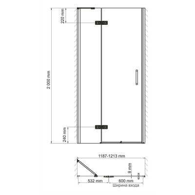 Душевая дверь левая 120x200см WasserKraft Aller 10H05LBLACK MATT