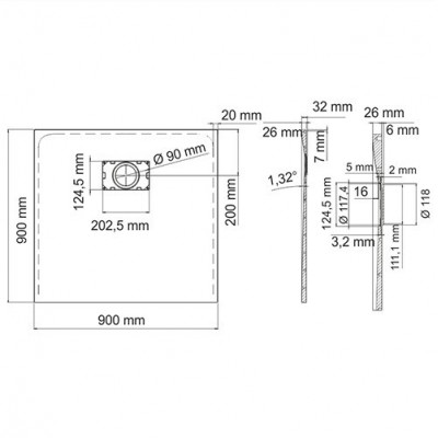Душевой поддон 90x90x26см WasserKraft Elbe 74T03