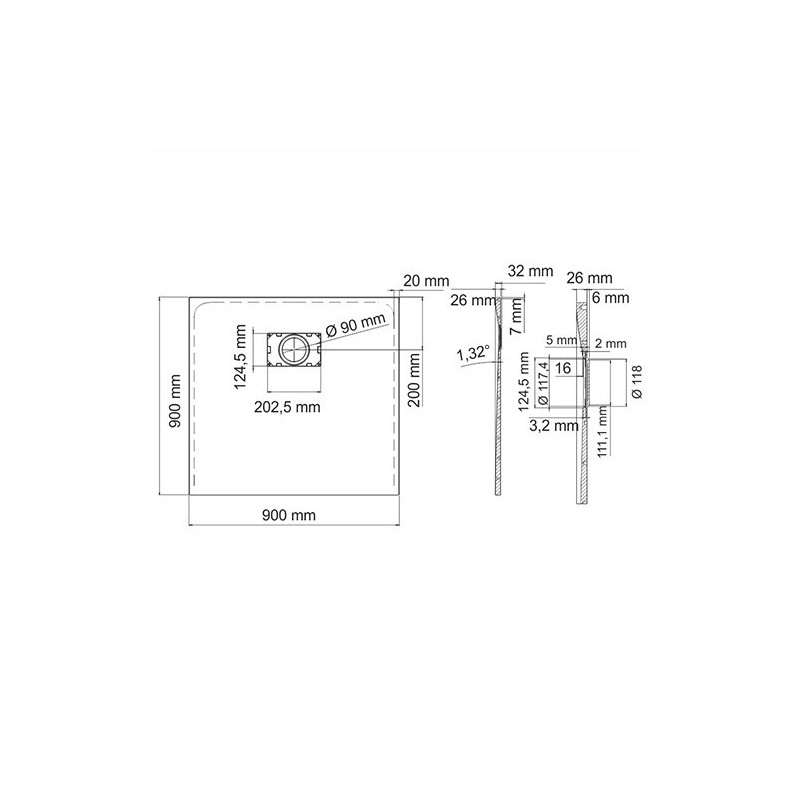 Душевой поддон 90x90x26см WasserKraft Elbe 74T03