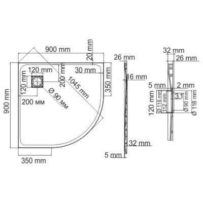 Душевой поддон 90x90x26см WasserKraft Elbe 74T01