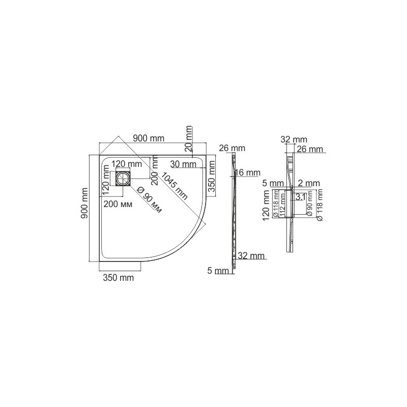 Душевой поддон 90x90x26см WasserKraft Elbe 74T01
