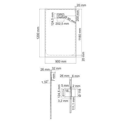 Душевой поддон 120x90x26см WasserKraft Elbe 74T07