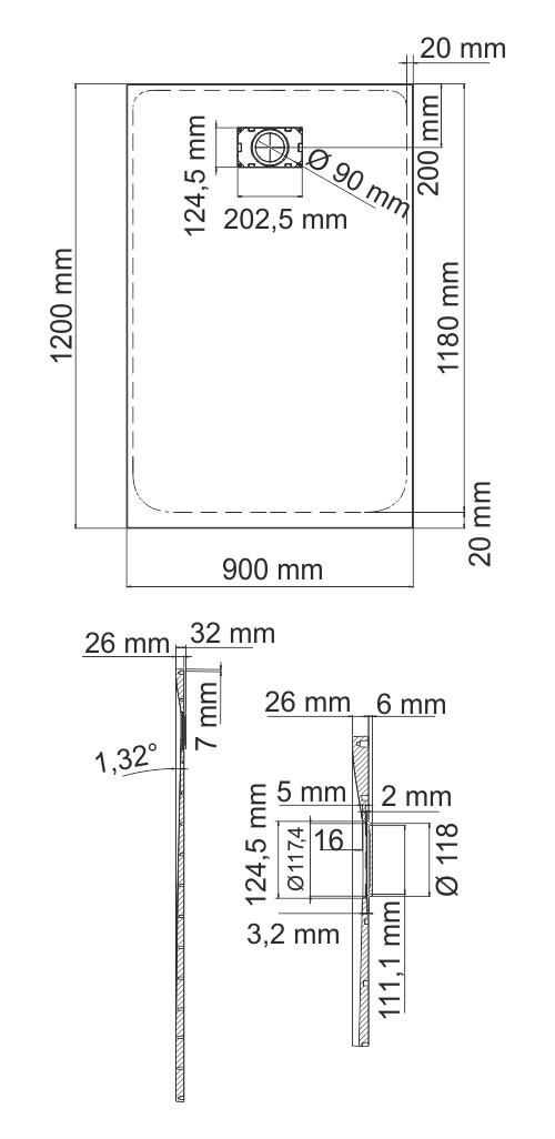 Душевой поддон 120x90x26см WasserKraft Elbe 74T07