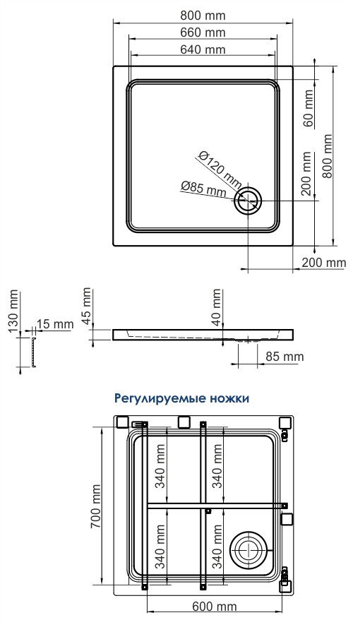 Душевой поддон 80x80x17.5см WasserKraft Amper 29T02