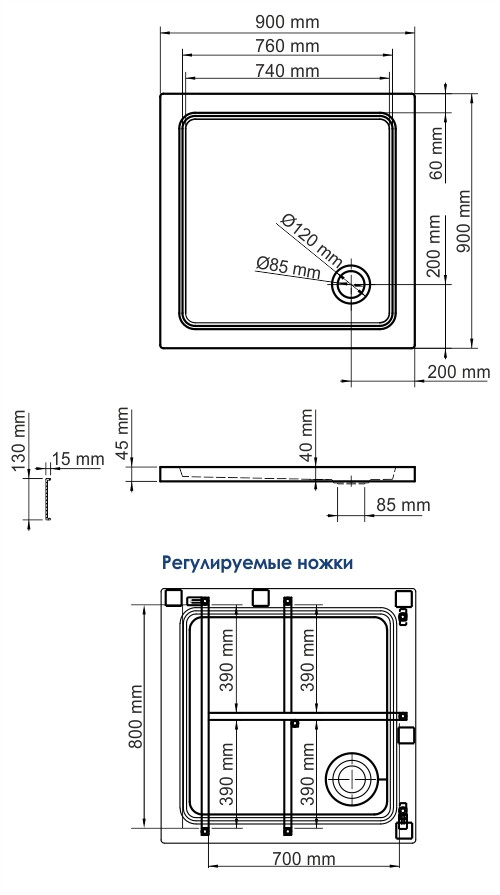 Душевой поддон 90x90x17.5см WasserKraft Amper 29T03