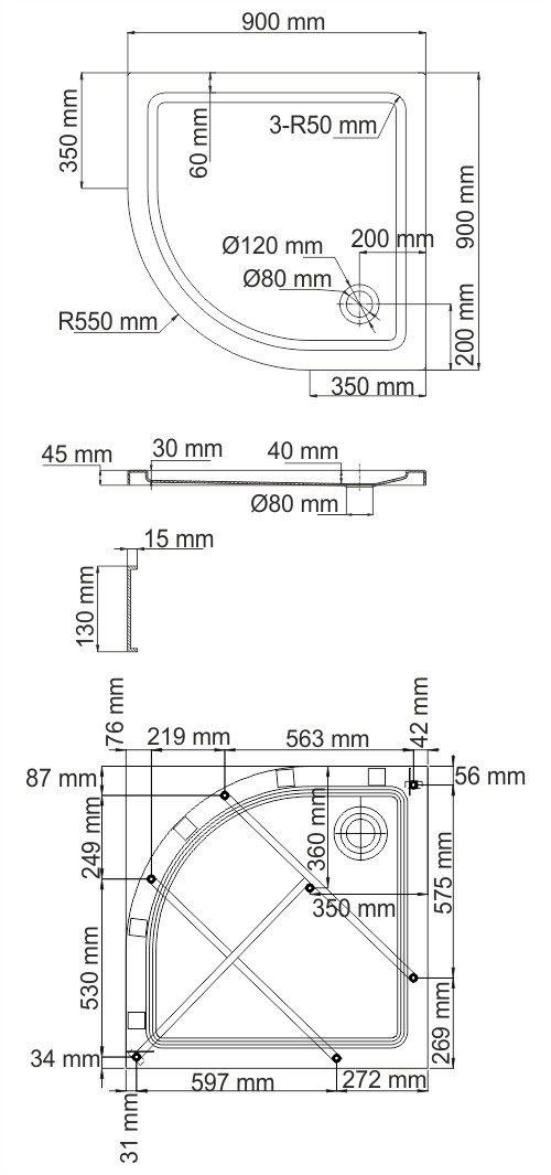 Душевой поддон 90x90x17.5см WasserKraft Isen 26T01