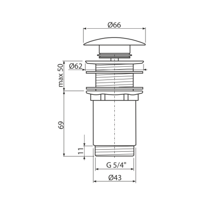 Донный клапан Alca Plast A395B click/clack 5/4", без перелива и большой белой заглушкой
