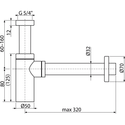Сифон для умывальника Alca Plast A400B DN32 DESIGN цельнометаллический, круглый, белый