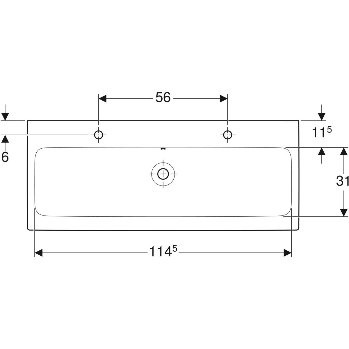 Раковина Geberit iCon 120x48.5см, отверстие под смеситель левое и правое, перелив на виду, Белый 124020000