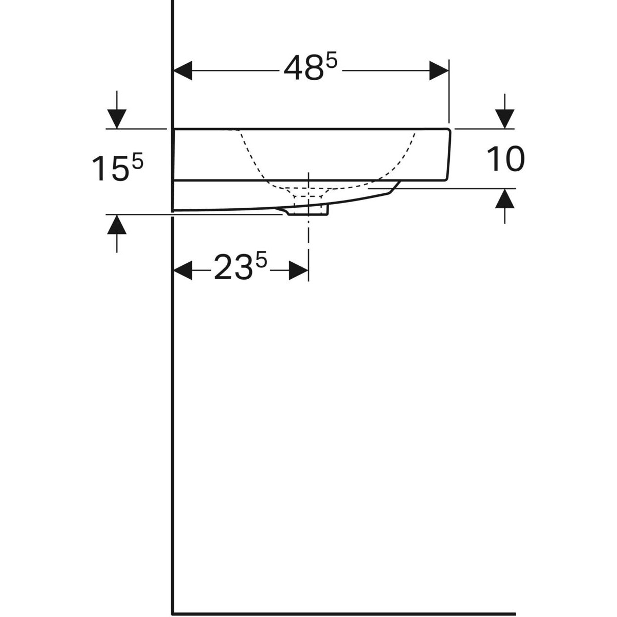 Раковина Geberit iCon 60x48.5см, отверстие под смеситель по центру, перелив на виду, Белый 124060000