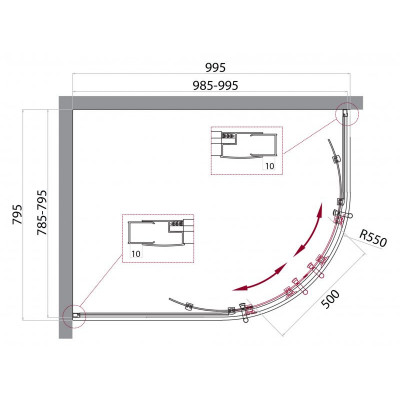 Душевой уголок 100x80 Belbagno UNO-195-RH-2-100/80-C-Cr