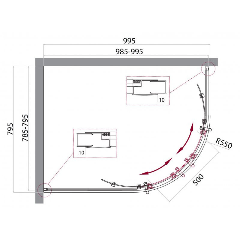 Душевой уголок 100x80 Belbagno UNO-195-RH-2-100/80-C-Cr