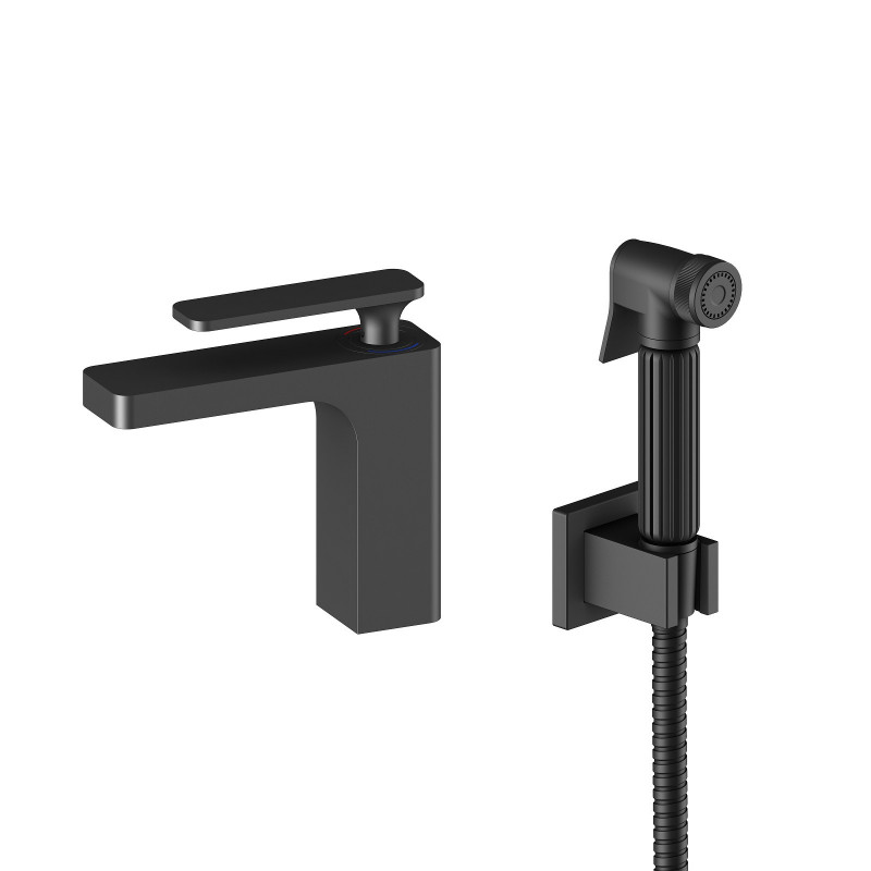 Смеситель для раковины с гигиеническим душем чёрный Timo Torne 4360/03G