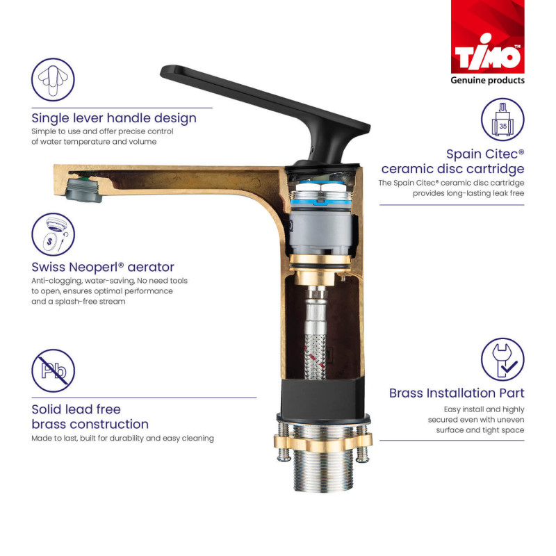 Смеситель для раковины с гигиеническим душем чёрный Timo Torne 4360/03G