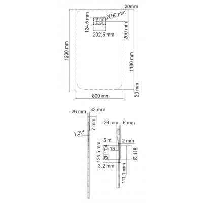 Душевой поддон 120x80x26см WasserKraft Elbe 74T06 черный