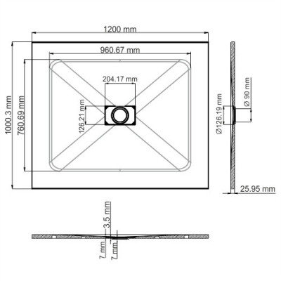 Душевой поддон 120x100x26см WasserKraft Elbe 74T10