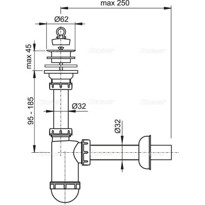 Сифон для умывальника Alca Plast A421 DN32 с пластмассовой peшeткой DN63