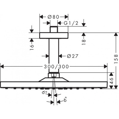 Верхний душ с потолочным подсоединением белый Hansgrohe Raindance E 300 1jet 26250700