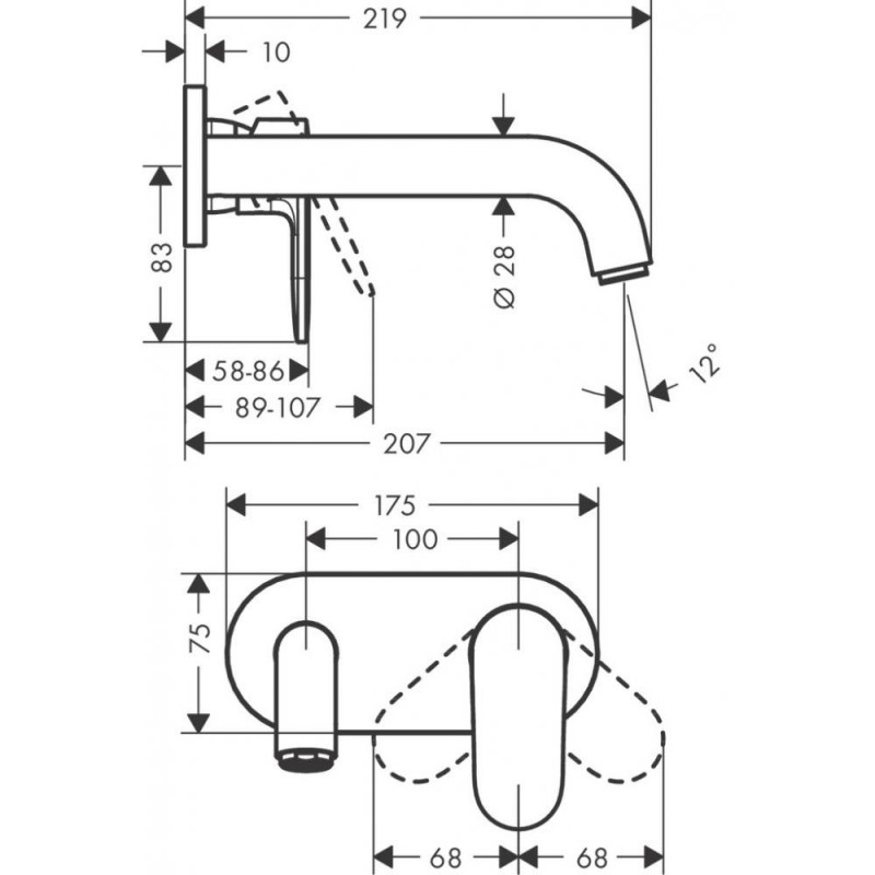 Смеситель для раковины встраиваемый хром Hansgrohe Vernis Shape 71578000