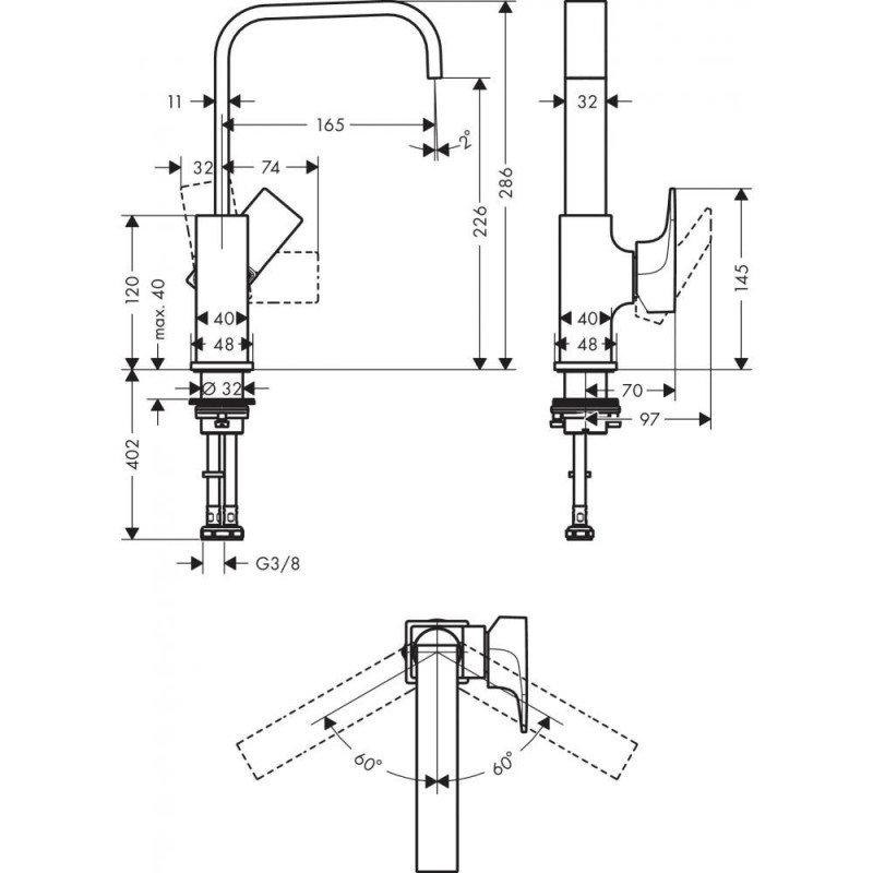 Смеситель для раковины со сливным клапаном Push-Open чёрный Hansgrohe 32511670