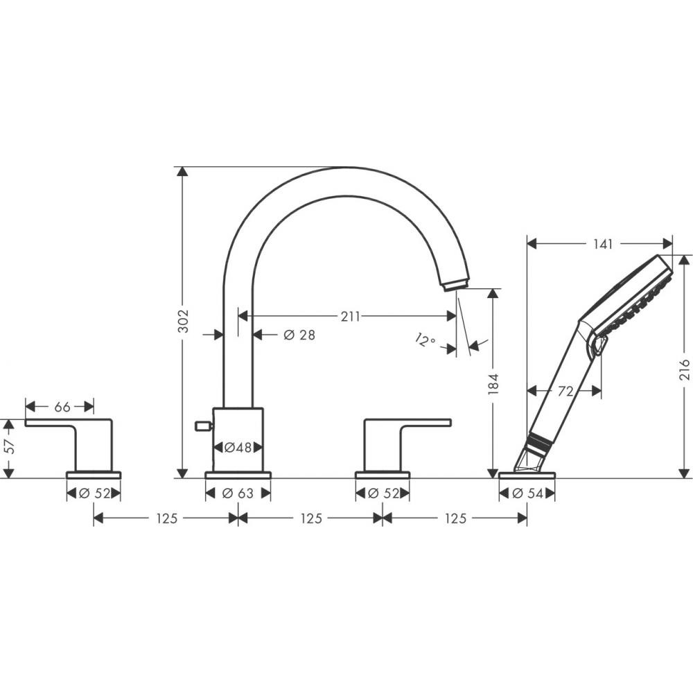Смеситель на борт ванны хром Hansgrohe Vernis Shape 71459000