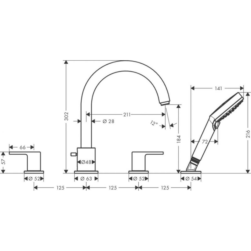 Смеситель на борт ванны чёрный Hansgrohe Vernis Shape 71459670
