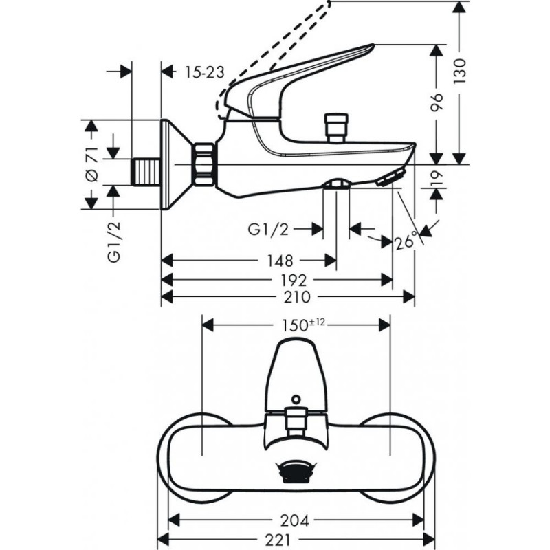 Смеситель для ванны хром Hansgrohe Novus 71040000