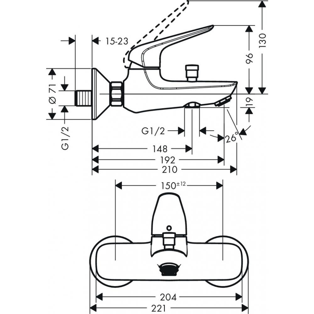 Смеситель для ванны хром Hansgrohe Novus 71040000