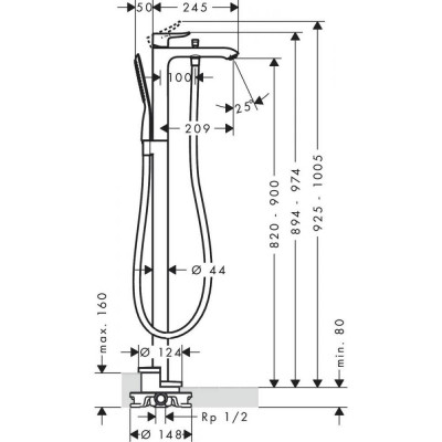 Смеситель для ванны напольный хром Hansgrohe Metris 31471000