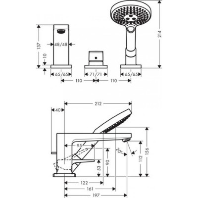Смеситель для ванны хром Hansgrohe 74550000