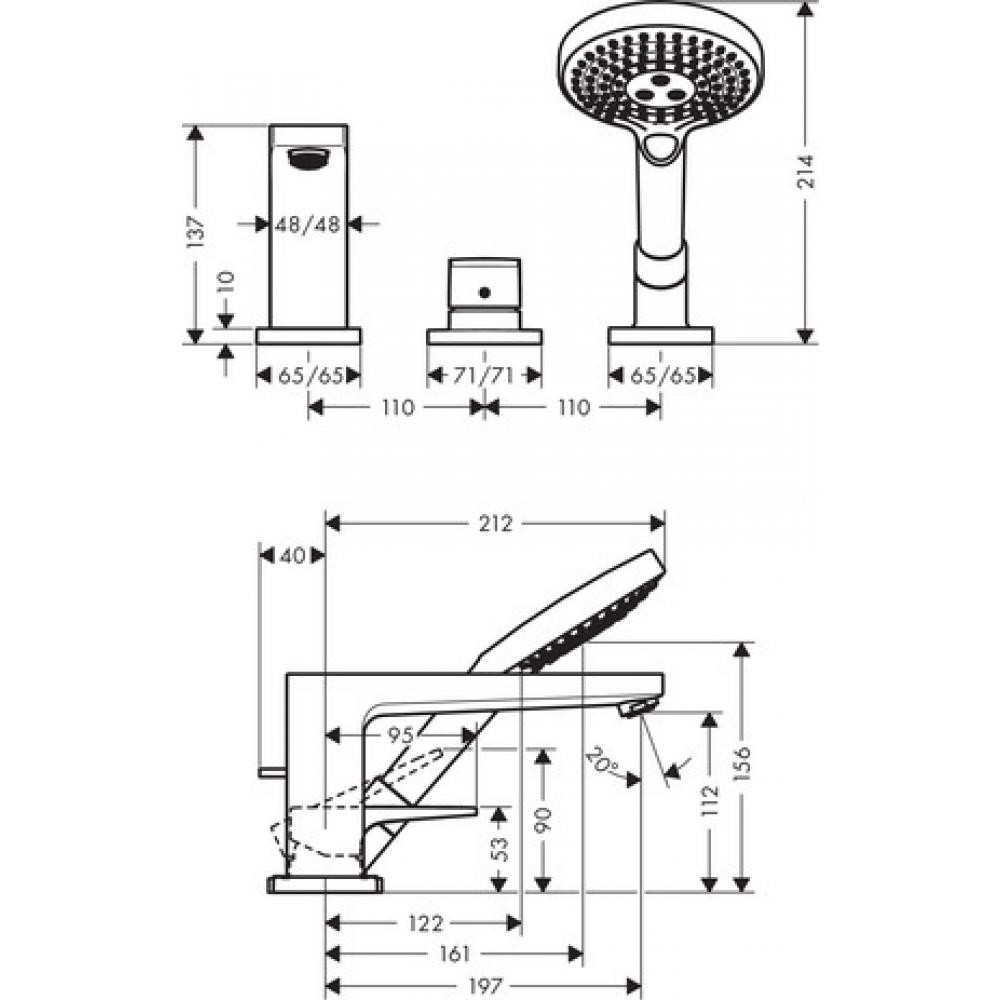 Смеситель для ванны хром Hansgrohe 74550000