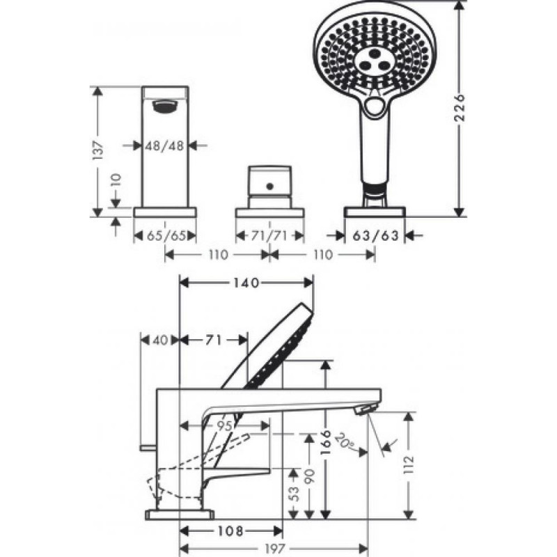 Смеситель для ванны хром Hansgrohe Metropol 74551000