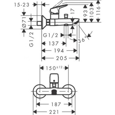 Смеситель для ванны хром Hansgrohe 71401000