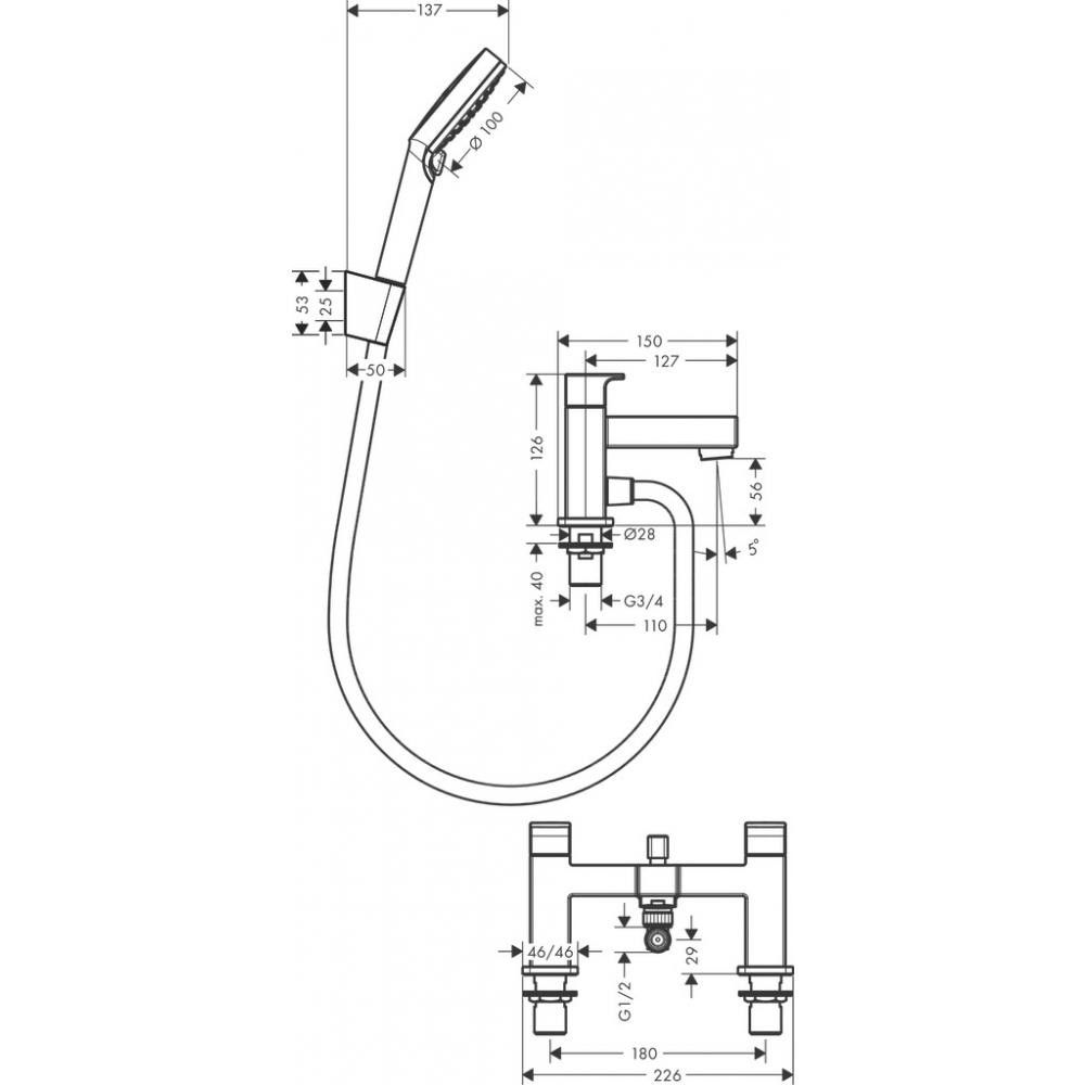 Смеситель для ванны хром Hansgrohe Vernis Shape Vario 71462000
