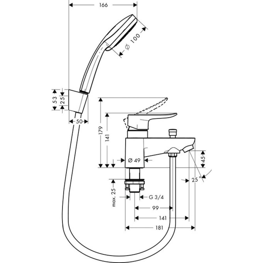 Смеситель для ванны хром Hansgrohe Metris 31422000