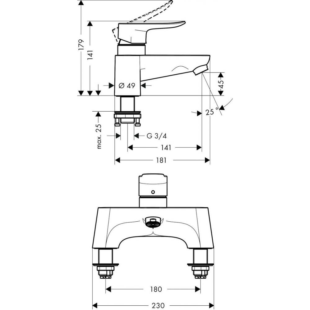 Смеситель для ванны хром Hansgrohe Metris 31423000