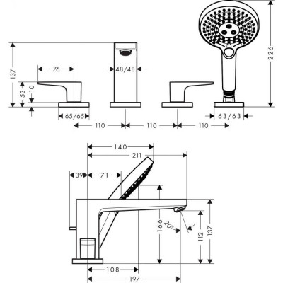 Смеситель для ванны хром Hansgrohe Metropol 32553000