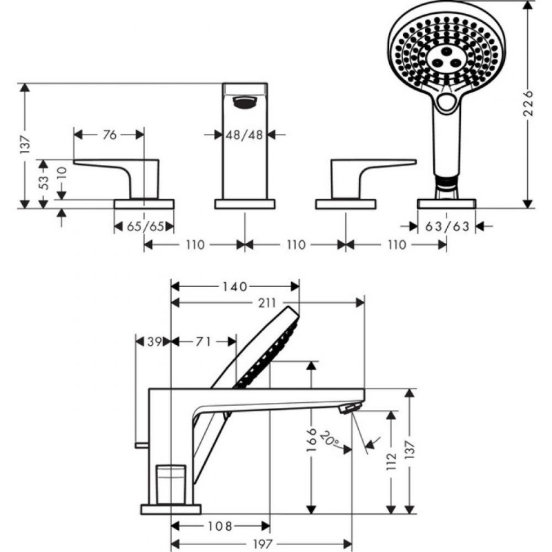 Смеситель для ванны хром Hansgrohe Metropol 74553000